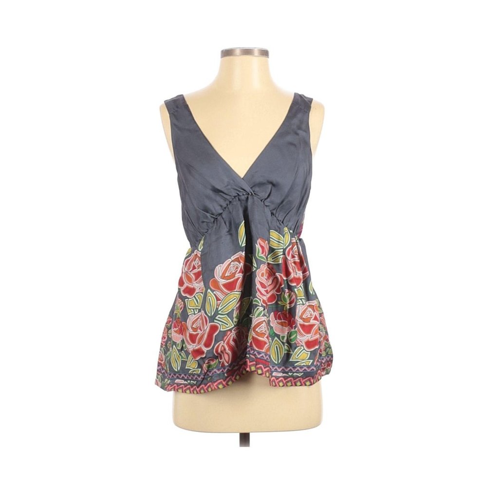 Fei Floral Print Sleeveless‎ Silk Top
